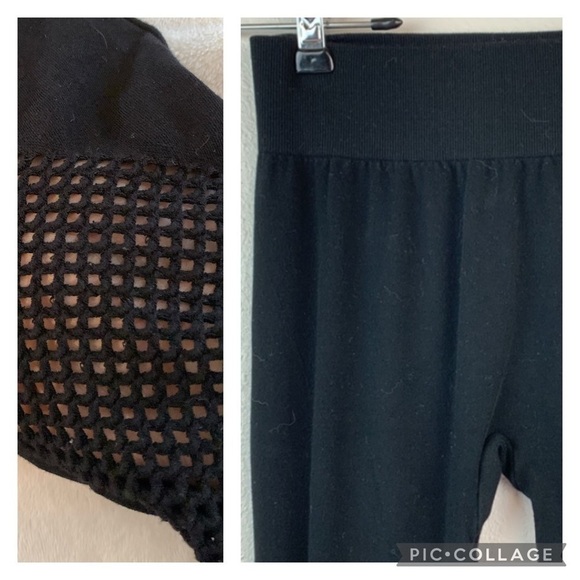 Black Leggings mesh triangle detail on thighs. Cottiny soft stretchy high waist - Picture 1 of 8